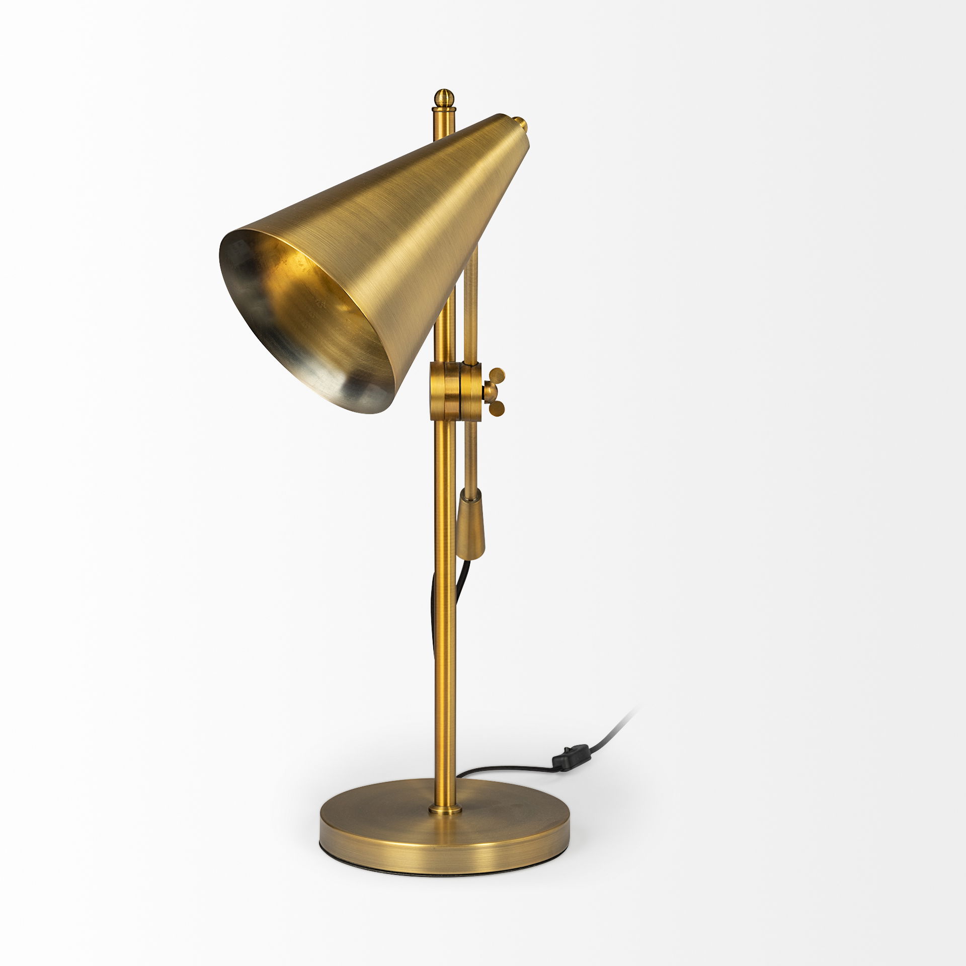 Fragon I (26'H) Gold-Tone Metal Adjustable Cone Shade Table Lamp, by Mercana, 8.5" length x 27" width x 26" height View 6