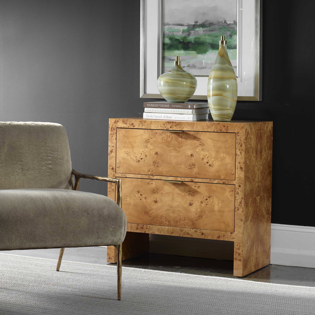 Indus 2 Drawer Burl Chest, Cabinets & Chest by Uttermost, 30" width x 30" height x 17" depth View 4