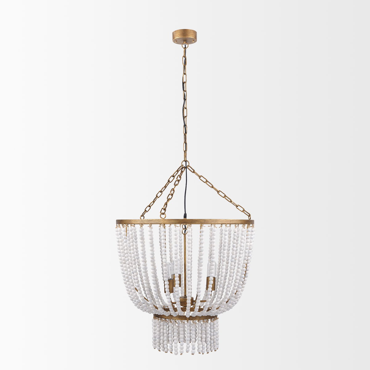 Rhone Gold Metal and Wood Beaded Chandelier, by Mercana, 26.38" length x 26.38" width x 88.58" height View 3