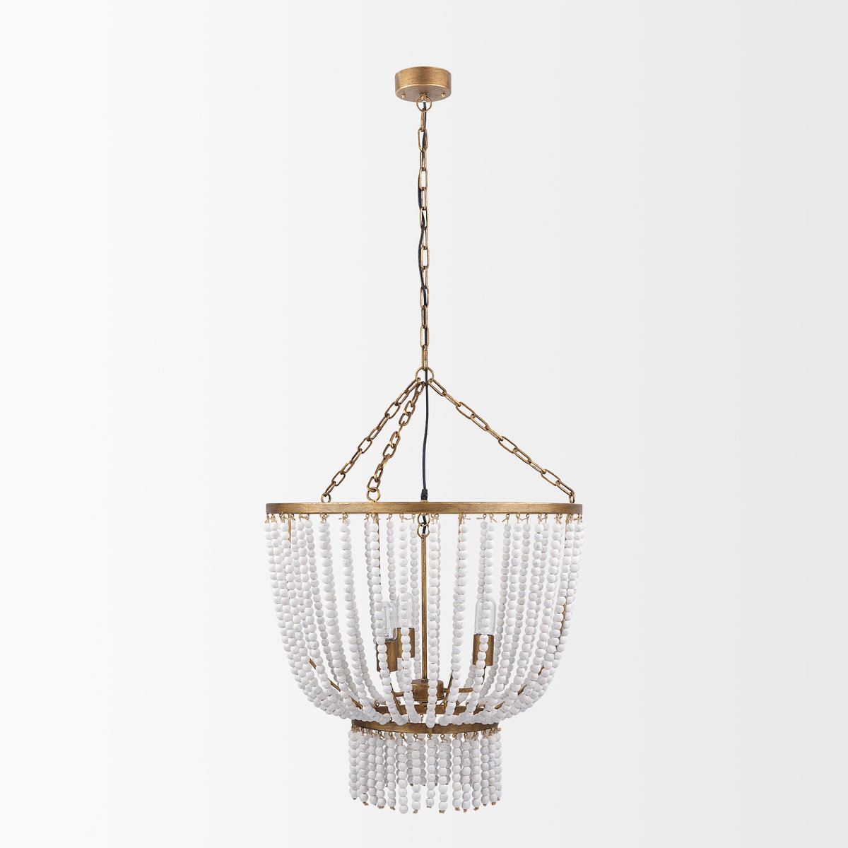 Rhone Gold Metal and Wood Beaded Chandelier, by Mercana, 26.38" length x 26.38" width x 88.58" height View 3
