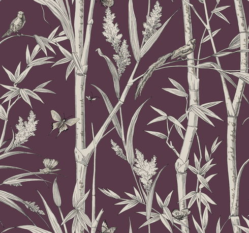 Bambou Toile Burgundy Wallpaper