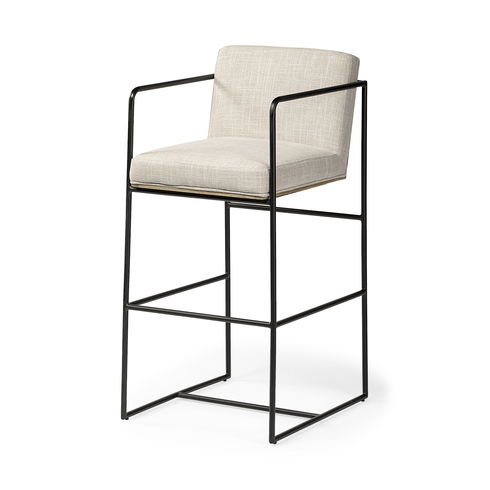 Stamford 40" Total Height Light Beige Upholstered Seat with Wood Back, Metal Frame Bar Stool