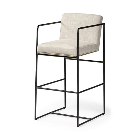 Stamford Backless 40in Seat Bar Stool | Beige Fabric with Black Metal