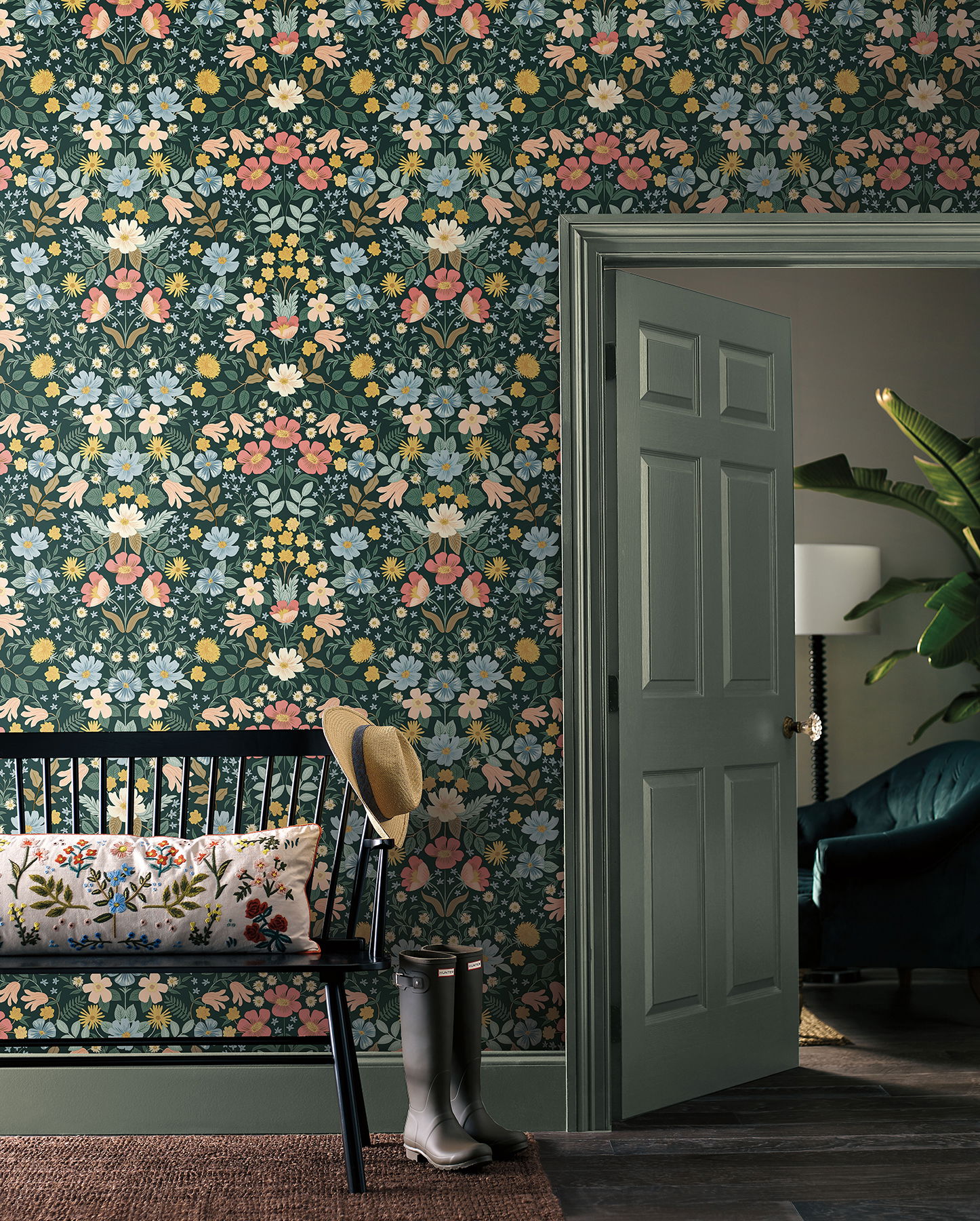 Bramble Garden Emerald Peel & Stick Wallpaper large image 