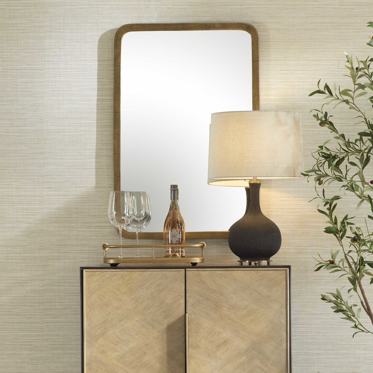 Vestry Antique Brass Mirror, by Uttermost, 24" width x 35.5" height x 0.75" depth View 2