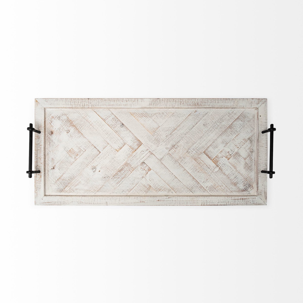 Alfred 35L x 16W Natural Wooden Herringbone Rectangular Tray, Decorative Tray by Mercana, 16" length x 35" width x 4" height View 6