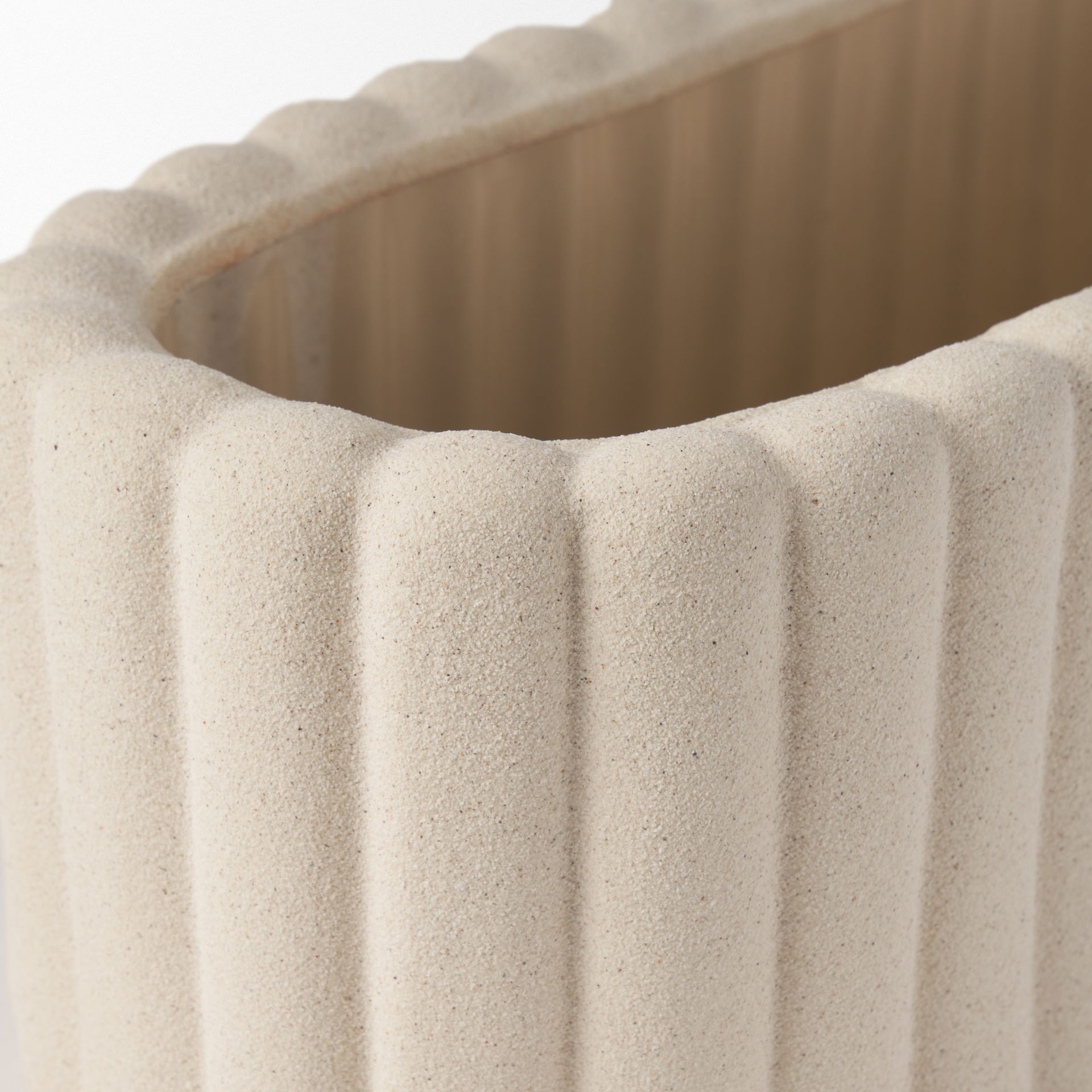 Mira Wide Textured Blush Beige Fluted Ceramic Vase large image 