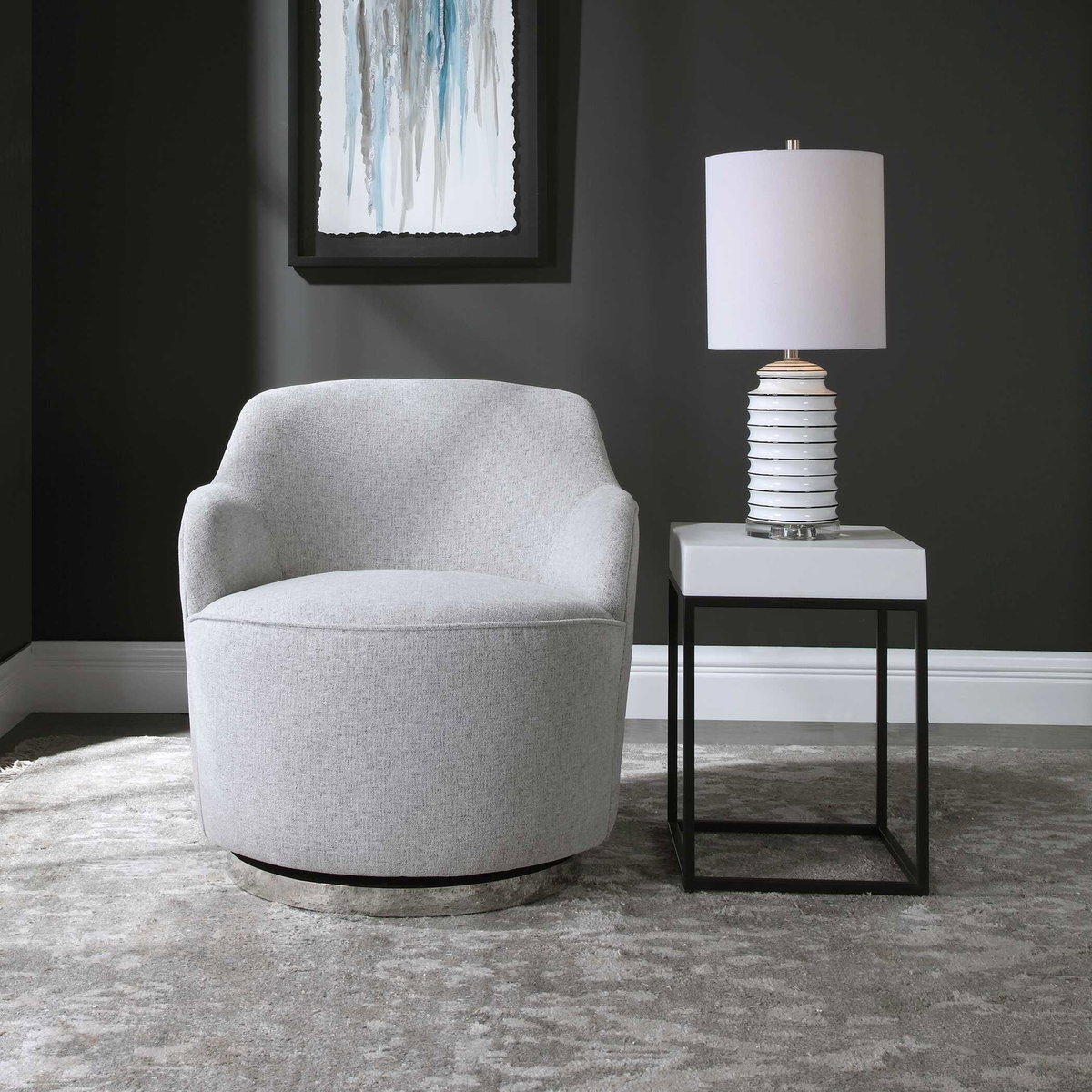 Hobart Casual Swivel Chair, Accent Chair by Uttermost, 28" width x 30" height x 28" depth View 2