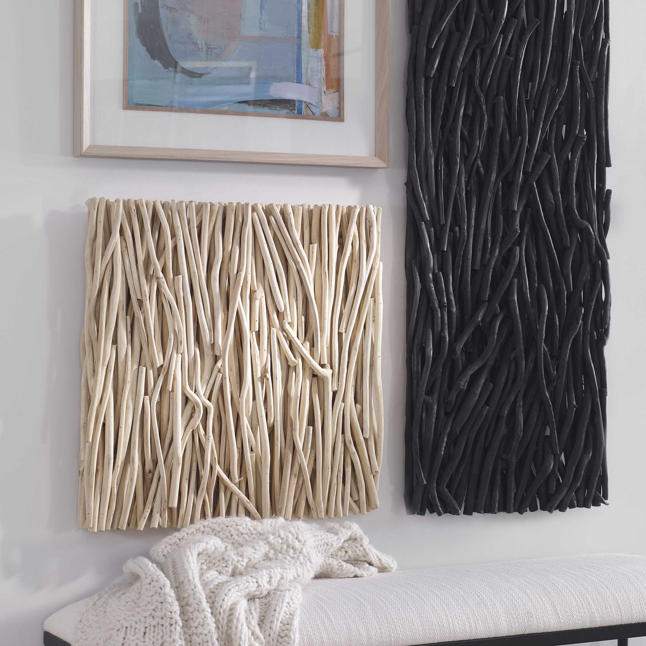 Gathered Teak Square Bleached Wood Wall Decor, Sculptural Wall Art by Uttermost, 24" width x 24" height x 3" depth View 4