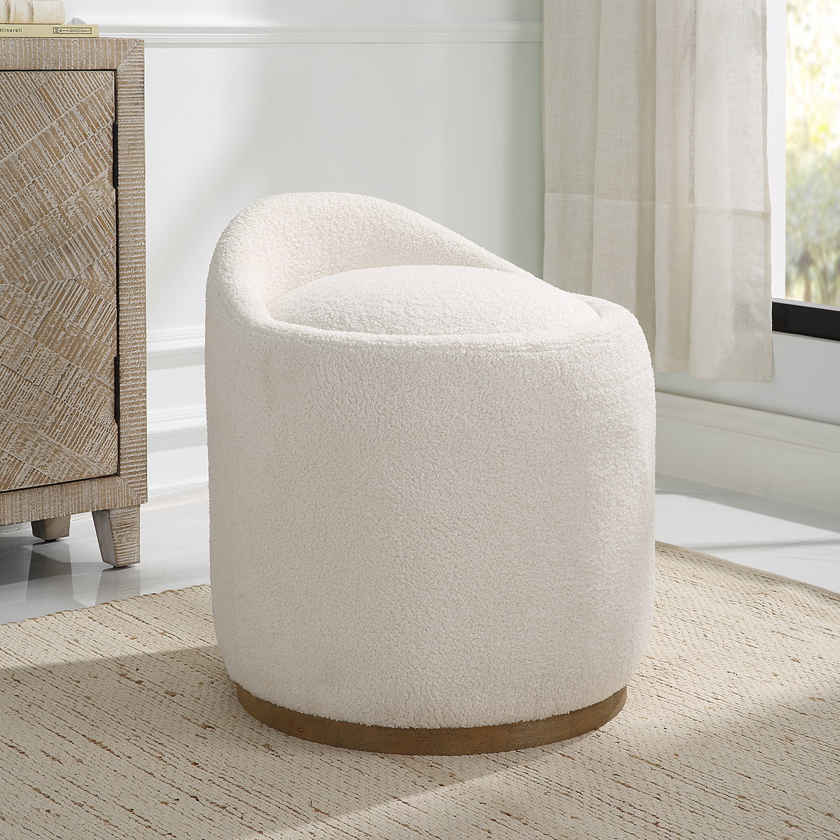 Swirl Swivel Sheepskin Ottoman, by Uttermost, 21" width x 24" height x 21" depth View 2