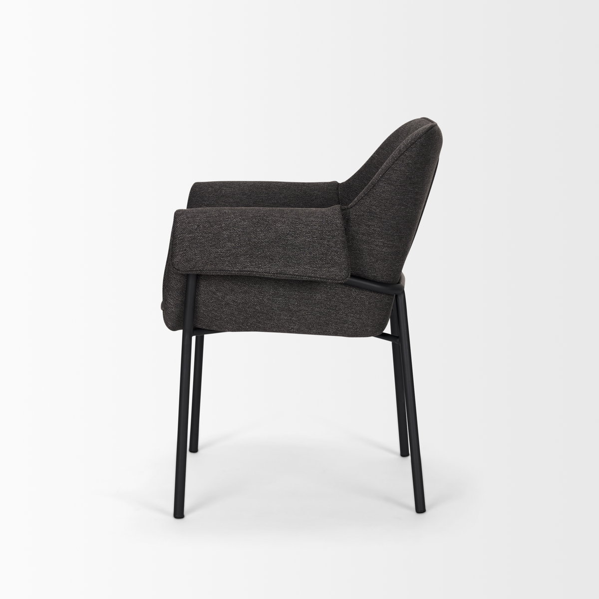 Brently Curved Back Dining Arm Chair | Gray Fabric with Metal, Dining Chair by Mercana, 24.5" length x 29.5" width x 32.5" height View 8