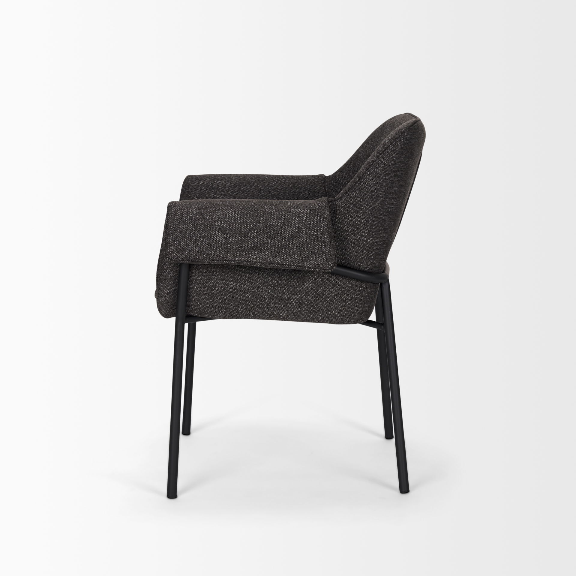 Brently Dining Chair with Gray Fabric & Matte Black Metal Legs, by Mercana, 24.5" length x 29.5" width x 32.5" height View 6