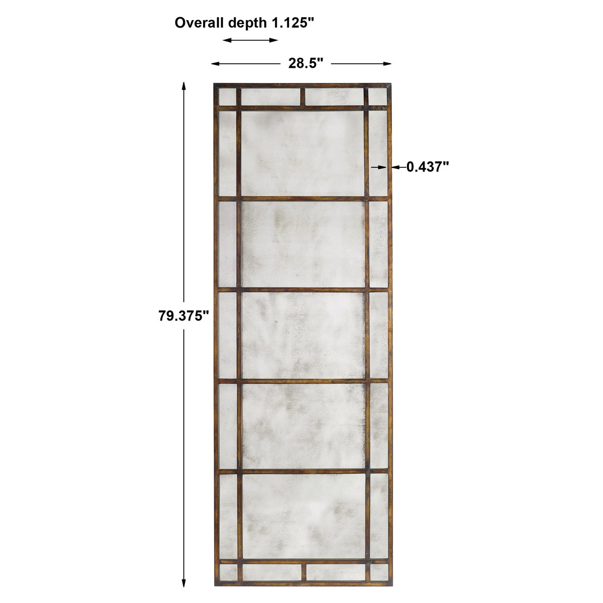 Avidan Antique Bronze Mirror, by Uttermost, 28.5" width x 79.37" height x 1.12" depth View 3