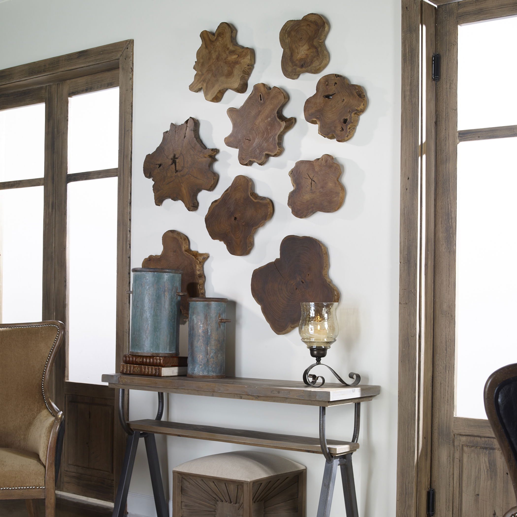 Kalani Teak Wall Art Set/3, Sculptural Wall Art by Uttermost, 20" width x 20" height x 1.2" depth View 6