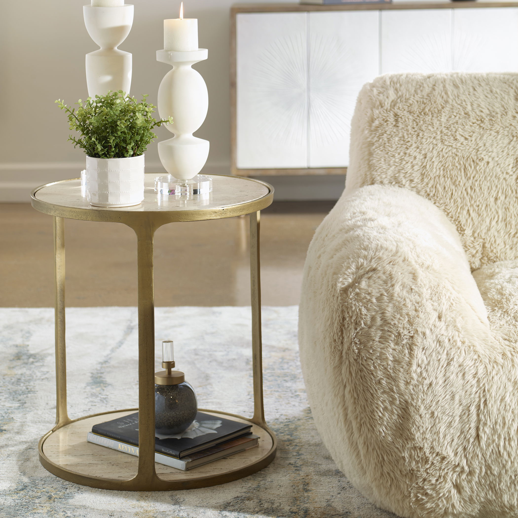 Clench Brass Side Table, Furniture by Uttermost, 21.25" width x 23.25" height x 21.25" depth View 2
