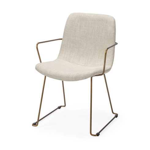 Sawyer Solid Back Dining Arm Chair | Beige Fabric with Gold Metal