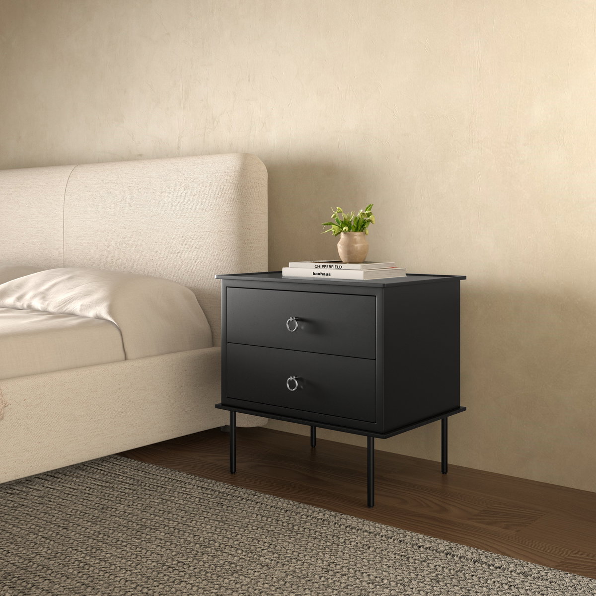 Reagan Nightstand Black, by Moe's Home, 25" width x 24.25" height x 18.5" depth View 12