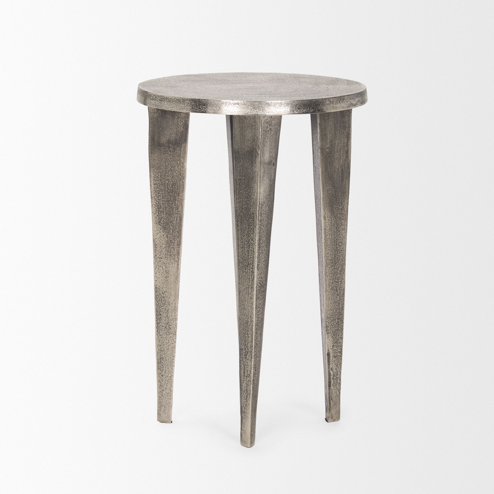 Maggie Textured Silver Nickel Cast Aluminum Metal Accent Table large image 