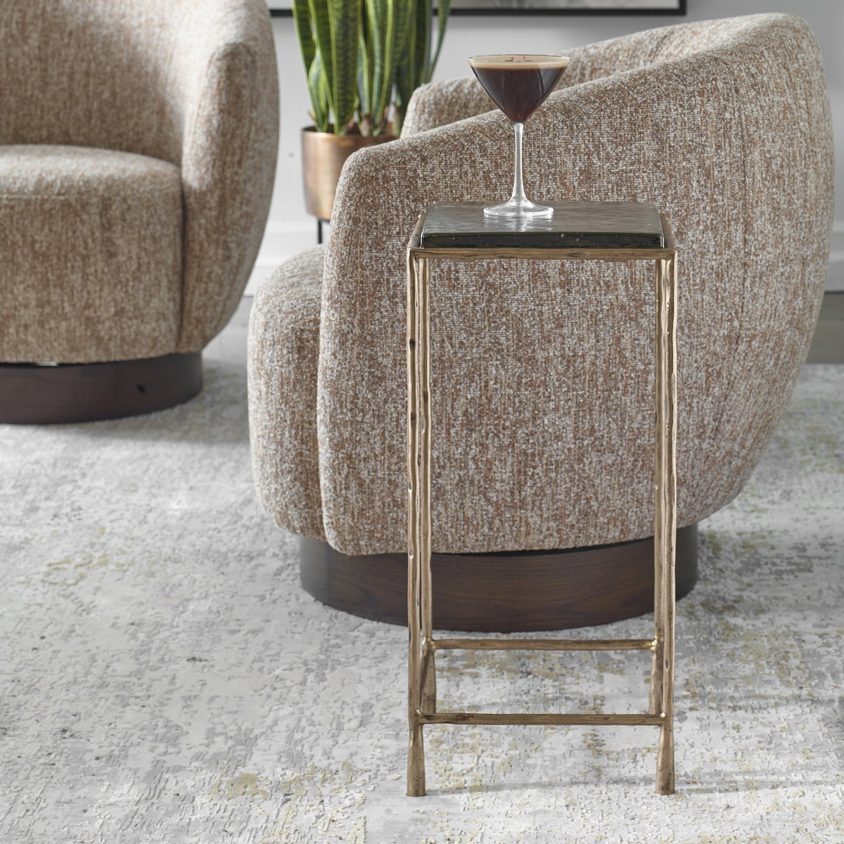 Ovard Antiqued Gold Accent Table, Side & End Table by Uttermost, 11.5" width x 24" height x 11.5" depth View 2