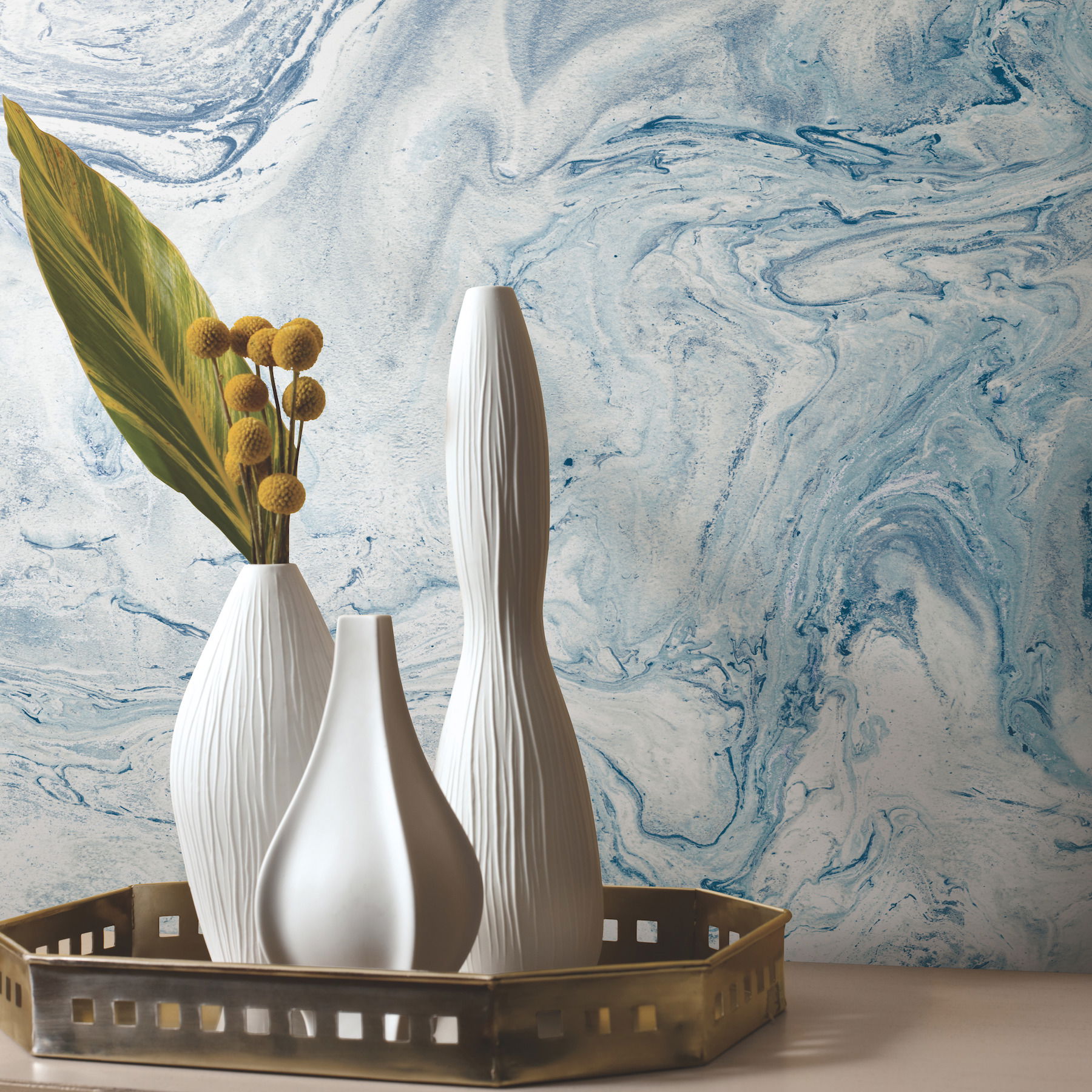 Oil & Marble Blue Peel & Stick Wallpaper large image 