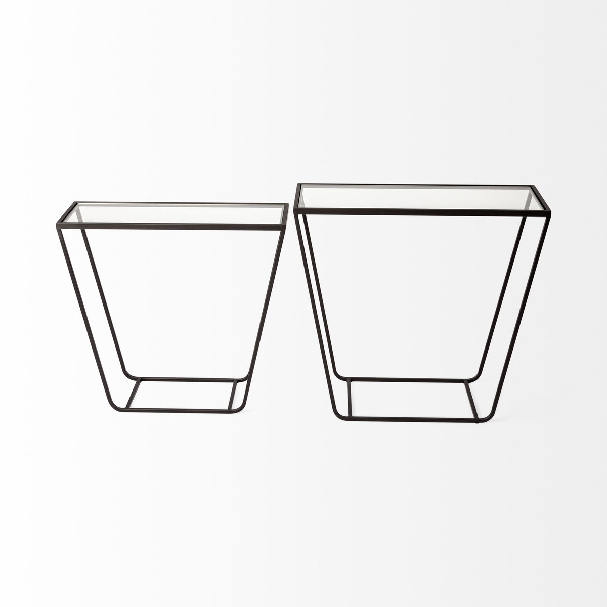 Arya (Set of 2) 24L x 10W Black Rectangular Glass Top Iron Frame Accent Table, Side & End Table by Mercana, 23.62" length x 9.84" width x 21.65" height View 7
