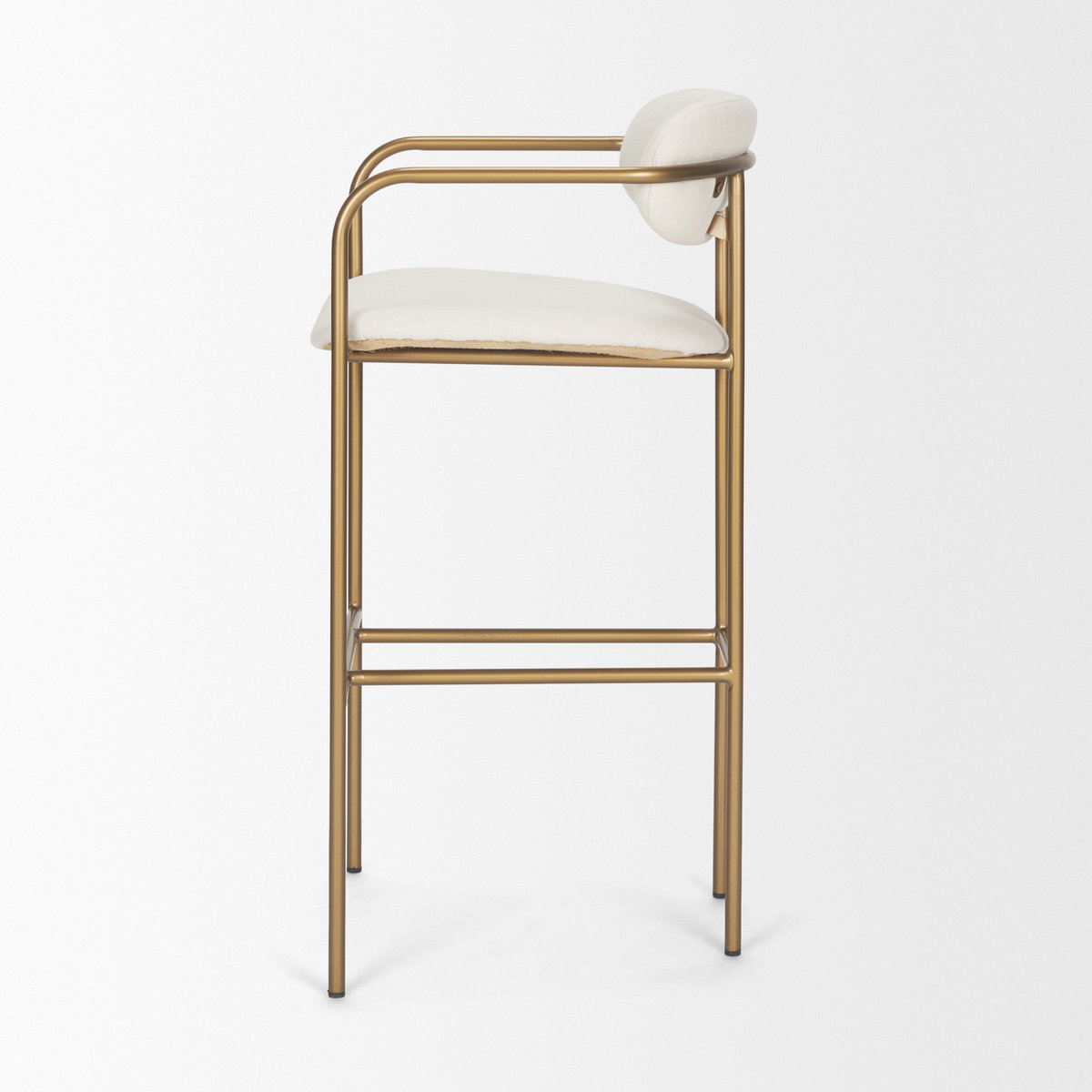 Parker 30' Seat Height Cream Fabric Seat Gold Metal Bar Stool, Counter & Bar Stool by Mercana, 19" length x 19.75" width x 40" height View 5