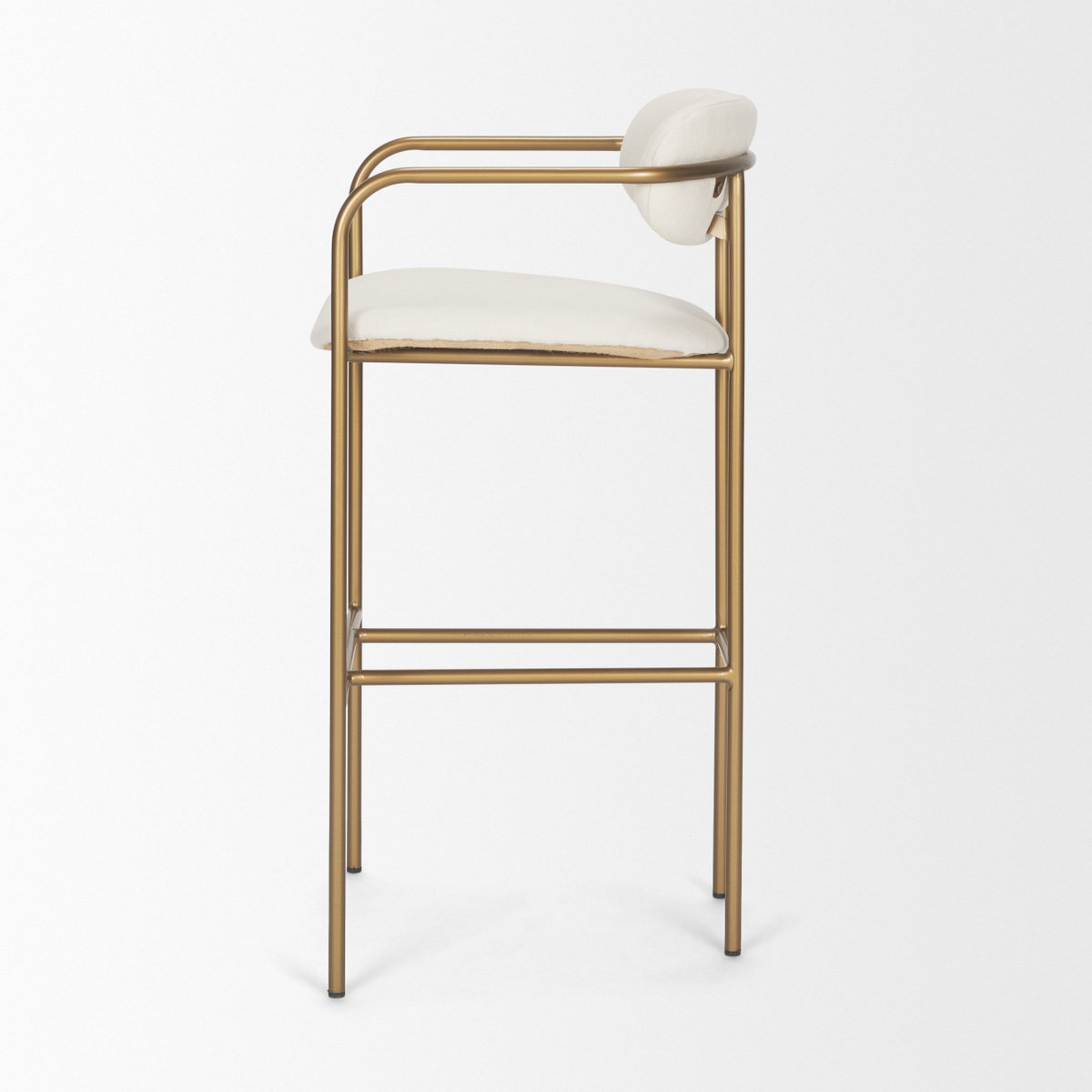 Parker Low Back 30.25in Seat Bar Stool | Cream Fabric with Gold Metal, Counter & Bar Stool by Mercana, 19" length x 19.75" width x 40" height View 5