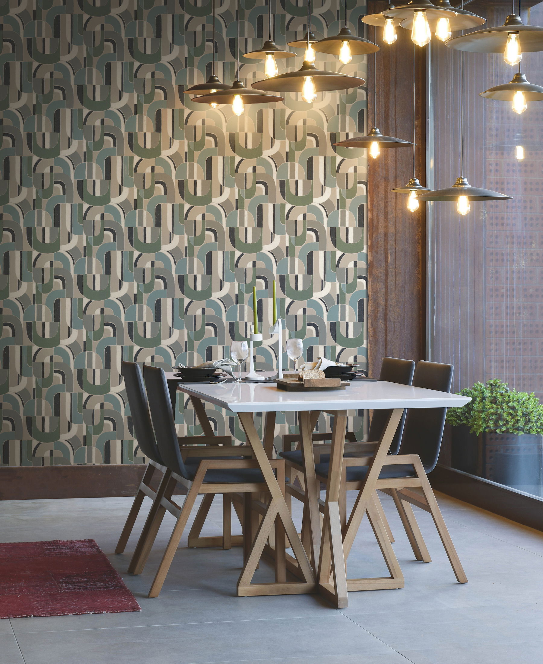 Sculptural Garden Dark Blue & Green Wallpaper large image 