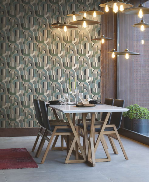 Sculptural Garden Dark Blue & Green Wallpaper