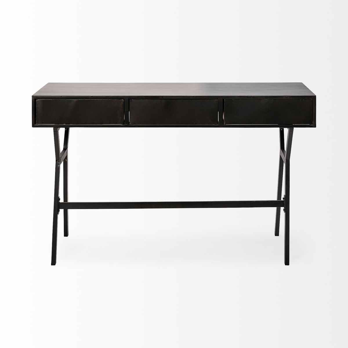 Vince 51L x 18W Black Metal with Gold Accents 3 Drawer Office Desk, by Mercana, 51.18" length x 18.31" width x 31.1" height View 6