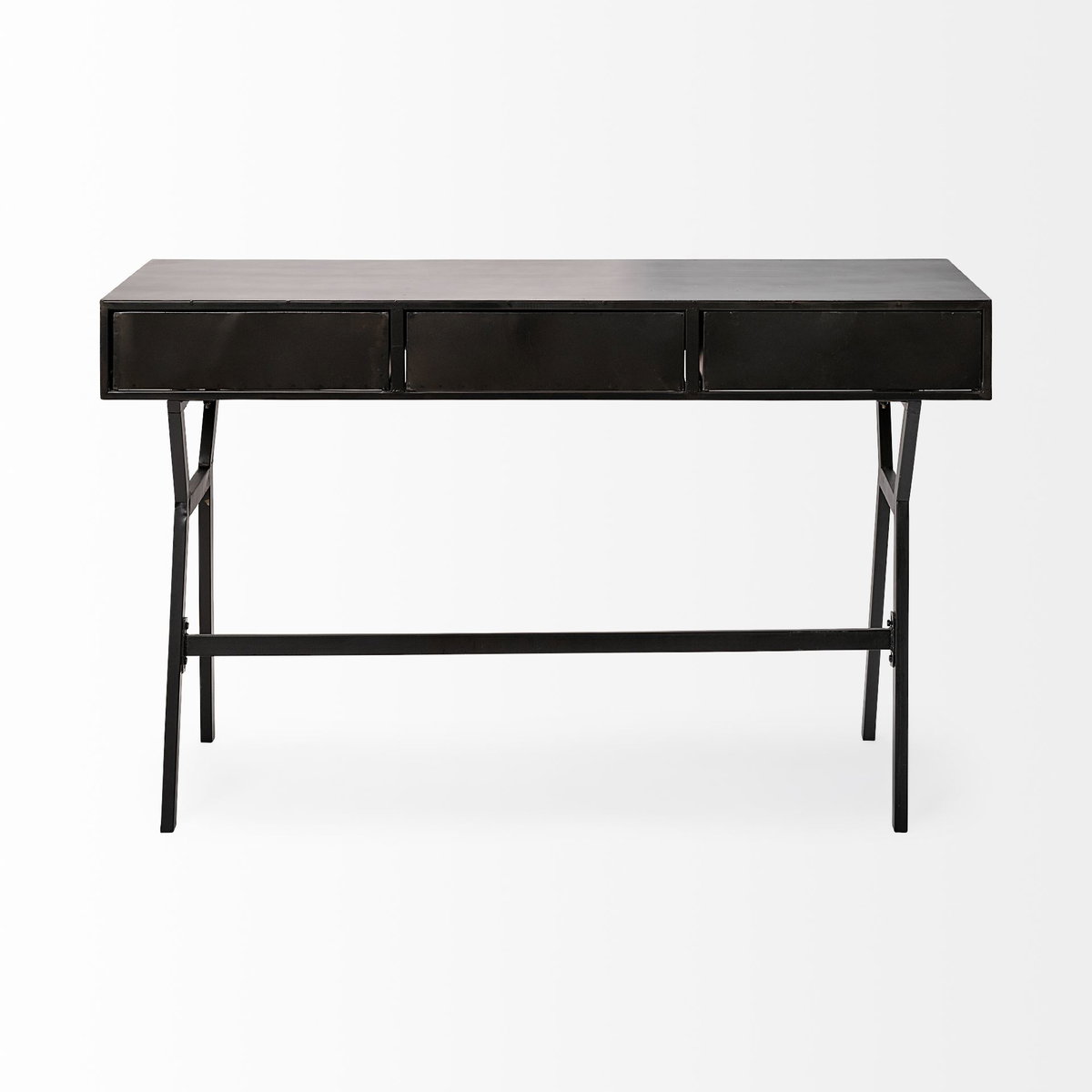 Vince 51L x 18W Black Metal with Gold Accents 3 Drawer Office Desk, by Mercana, 51.18" length x 18.31" width x 31.1" height View 6