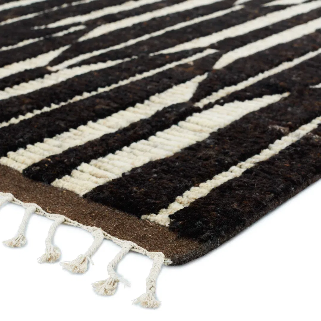 Keoka Geometric Hand Knotted Wool Dark Brown/Ivory Area Rug large image 