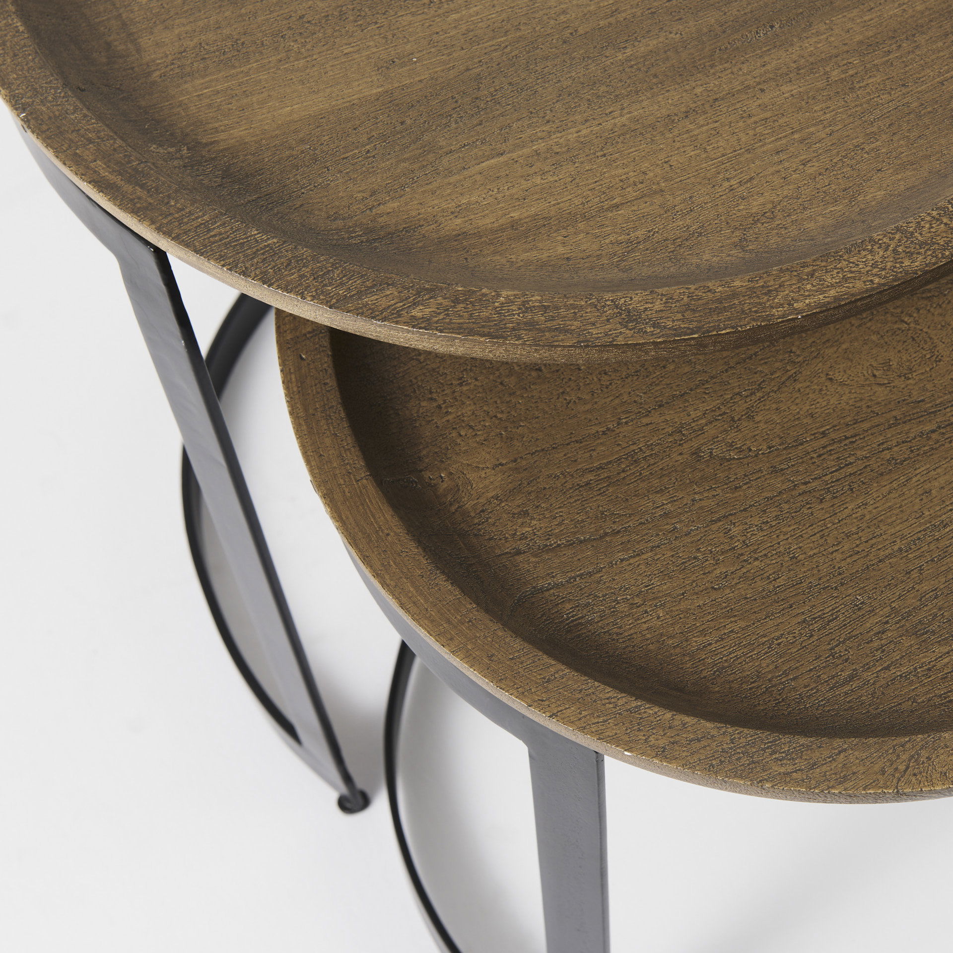 Aisley (Set of 2) 19.3L x 19.3W x 19H Light Brown Wood with Black Metal Base Round Nesting Side Tables large image 