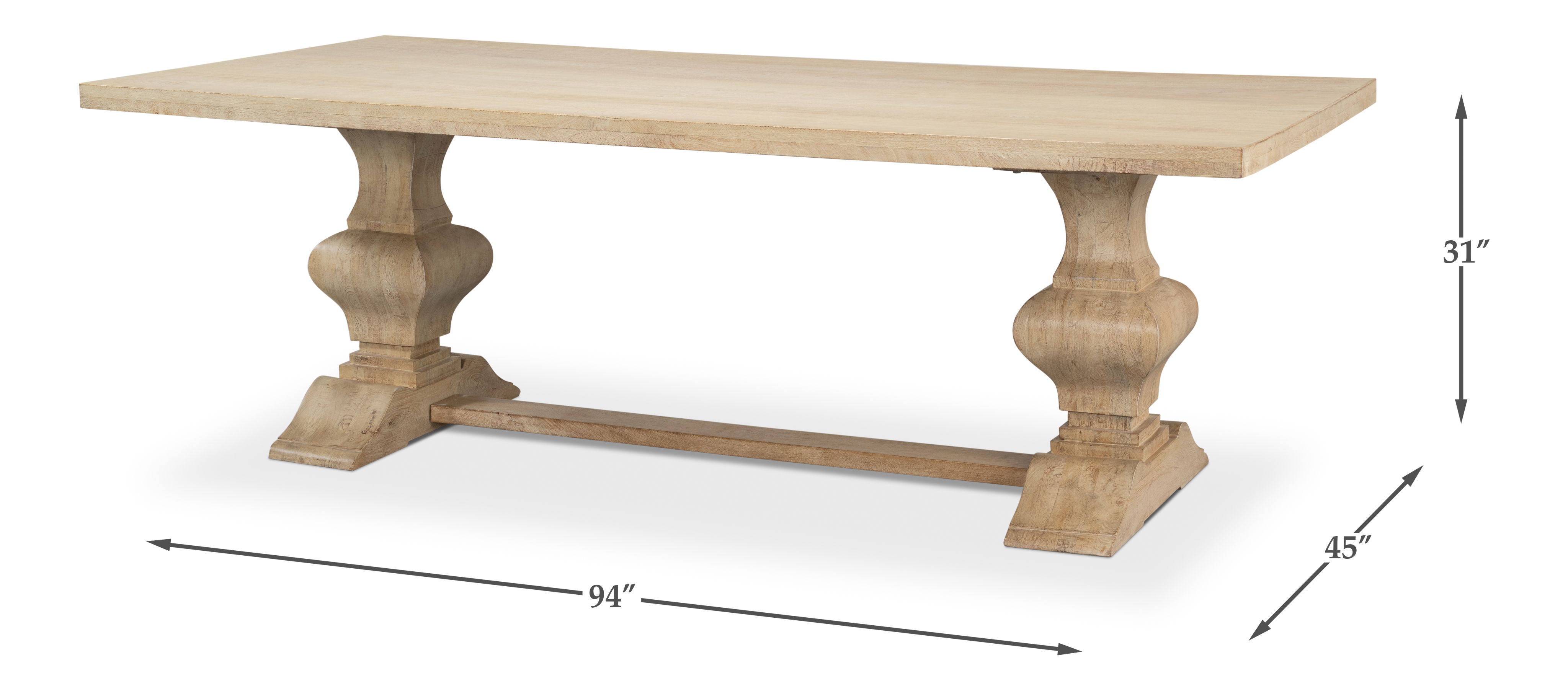 Wesley Dining Table, by Sarreid, 94" length x 45" width x 32" height View 13