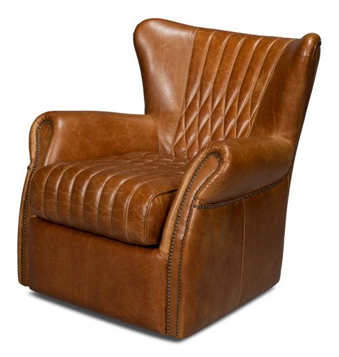 Leather Swivel Chair Cuba Brown