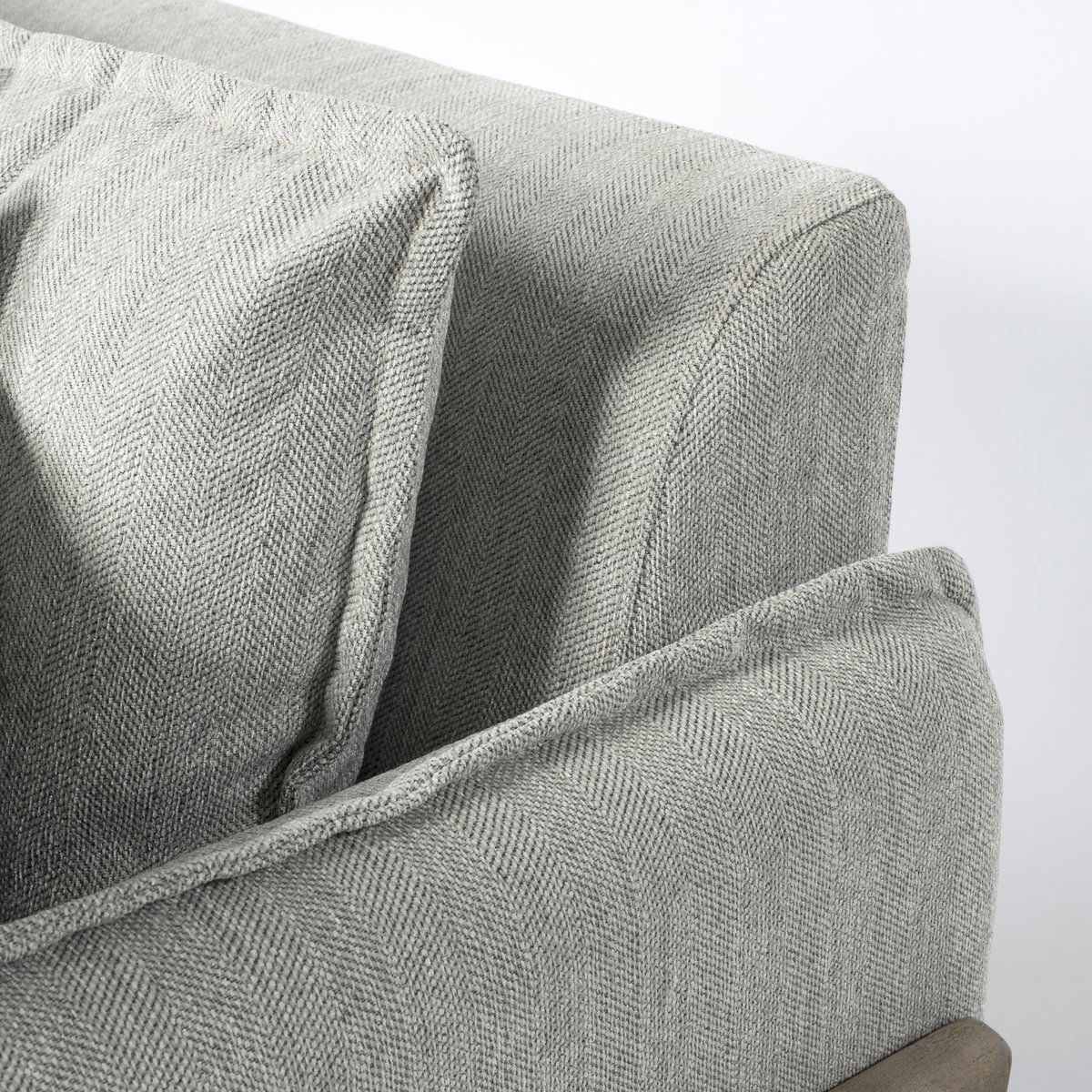 Roy II Frost Gray Upholstered and Brown Wood Frame Arm Chair, Accent Chair by Mercana, 43.31" length x 41.73" width x 33.07" height View 11