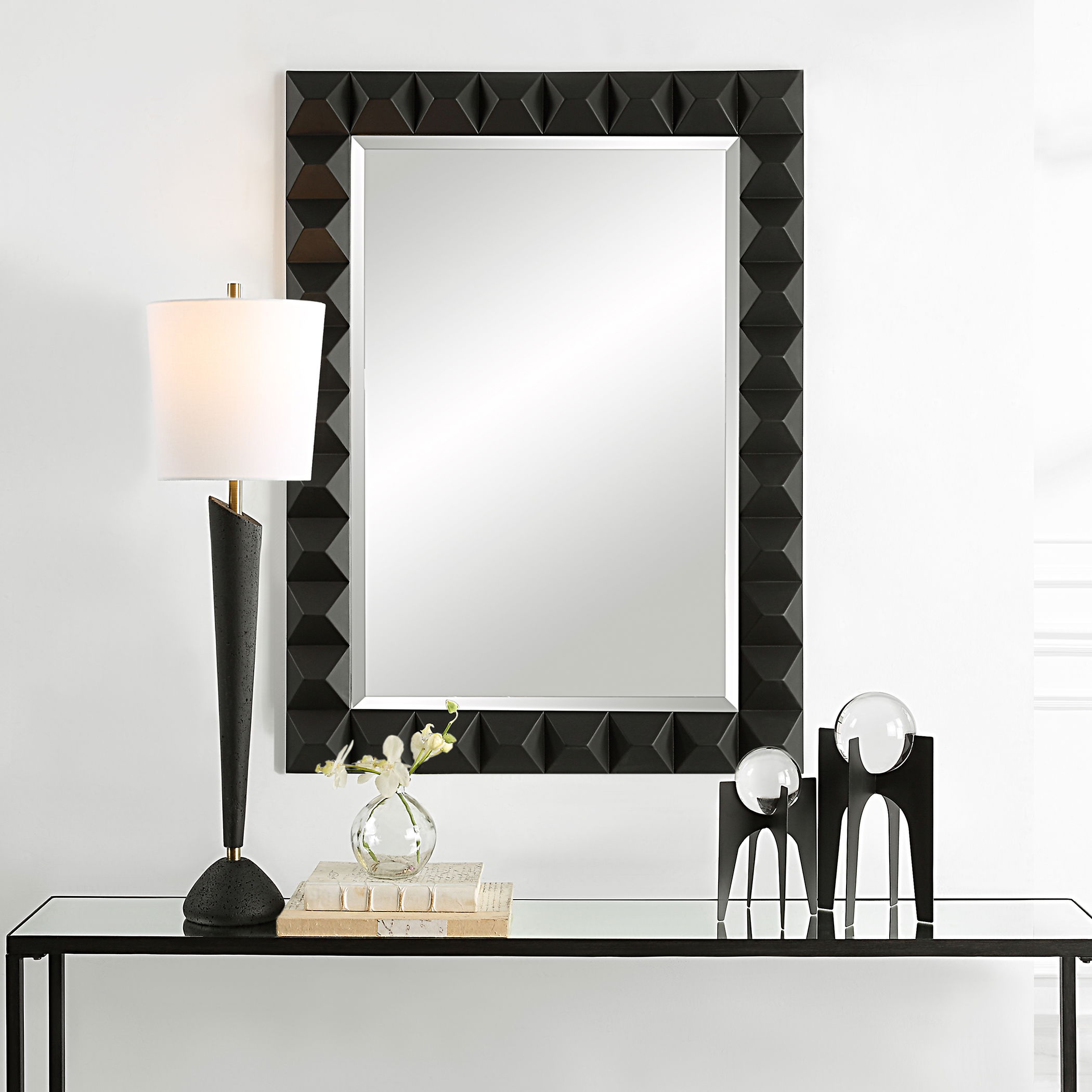 Studded Black Mirror, by Uttermost, 31.75" width x 43.25" height x 2" depth View 2