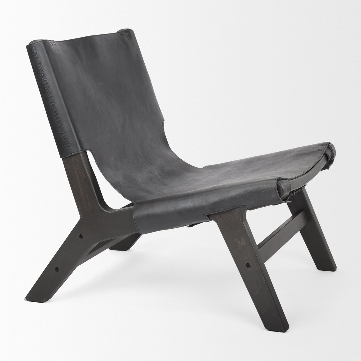 Elodie 24.4L x 33.9W x 30.7H Black Leather with Black Stain Beech Wood Frame Accent Chair, by Mercana, 24.41" length x 31.5" width x 30.71" height View 8