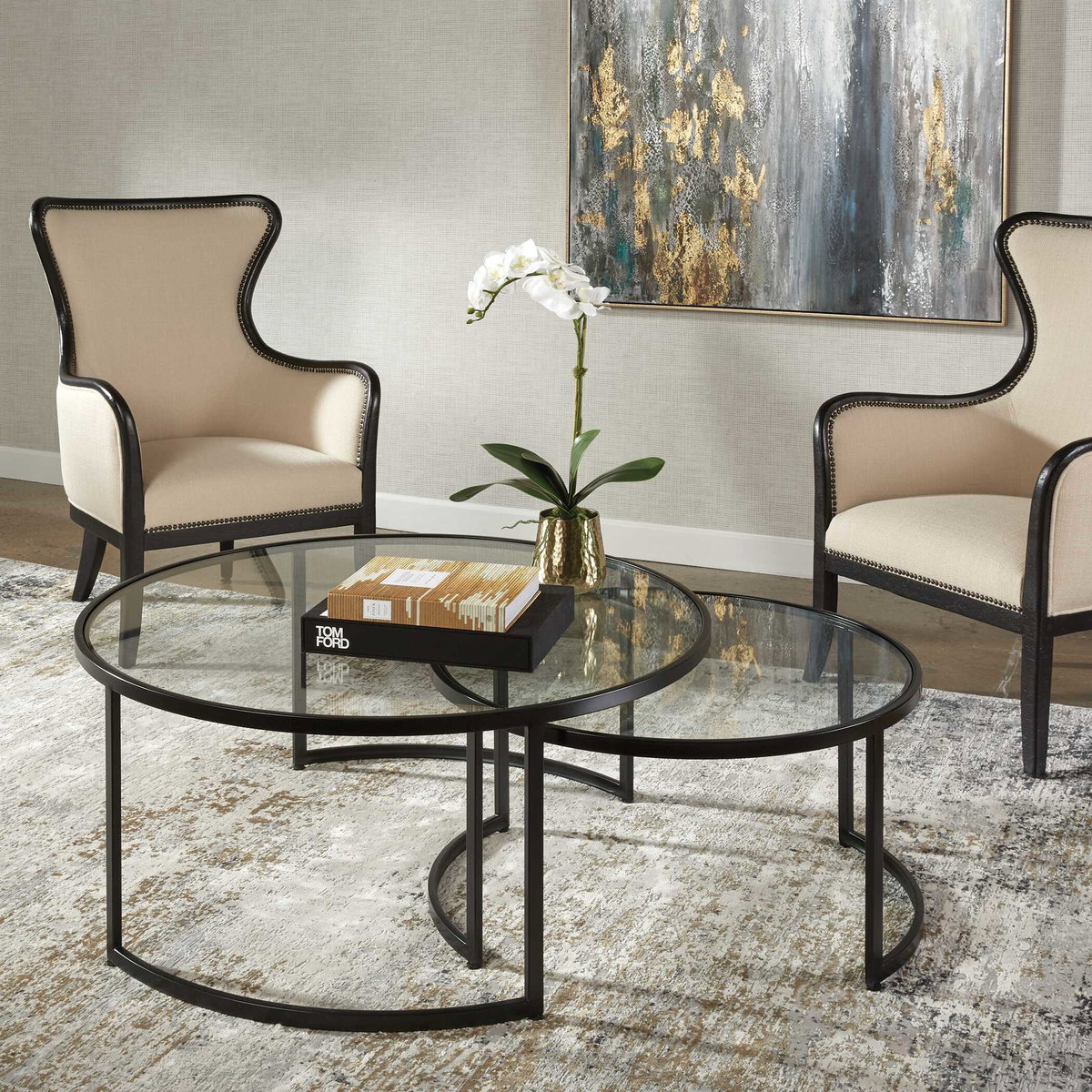 Rhea Black Nesting Coffee Tables Set/2, by Uttermost, 42" width x 18" height x 42" depth View 4