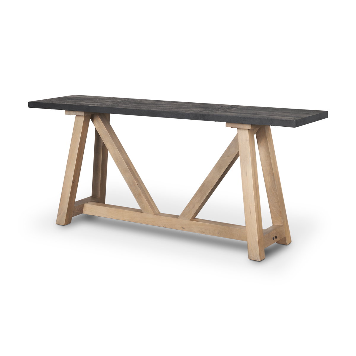 Rialto Two-Toned Black and Brown Wood Angular Leg Console Table, by Mercana, 70" length x 18" width x 30" height View 1
