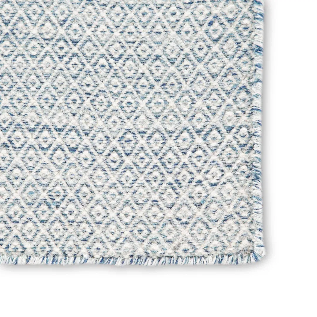 Provence Geometric Hand-Woven Wool Light Blue/Ivory Area Rug large image 