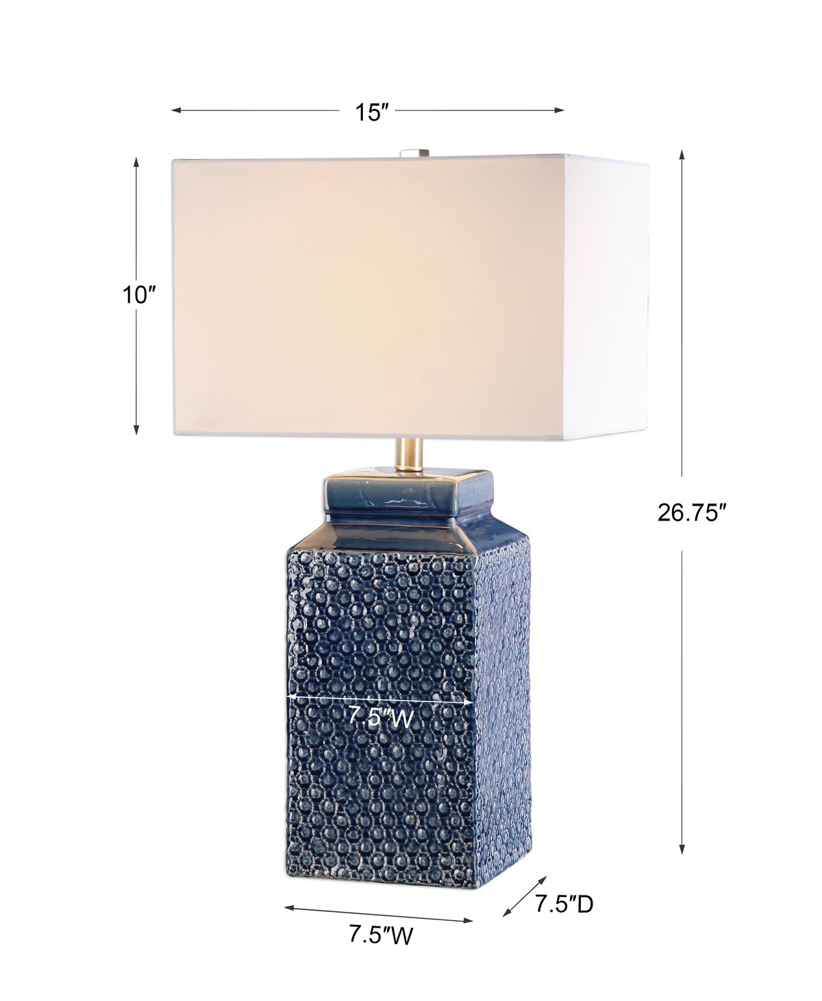 Pero Sapphire Blue Lamp, Table Lamp by Uttermost, 15" width x 26.75" height x 11" depth View 3