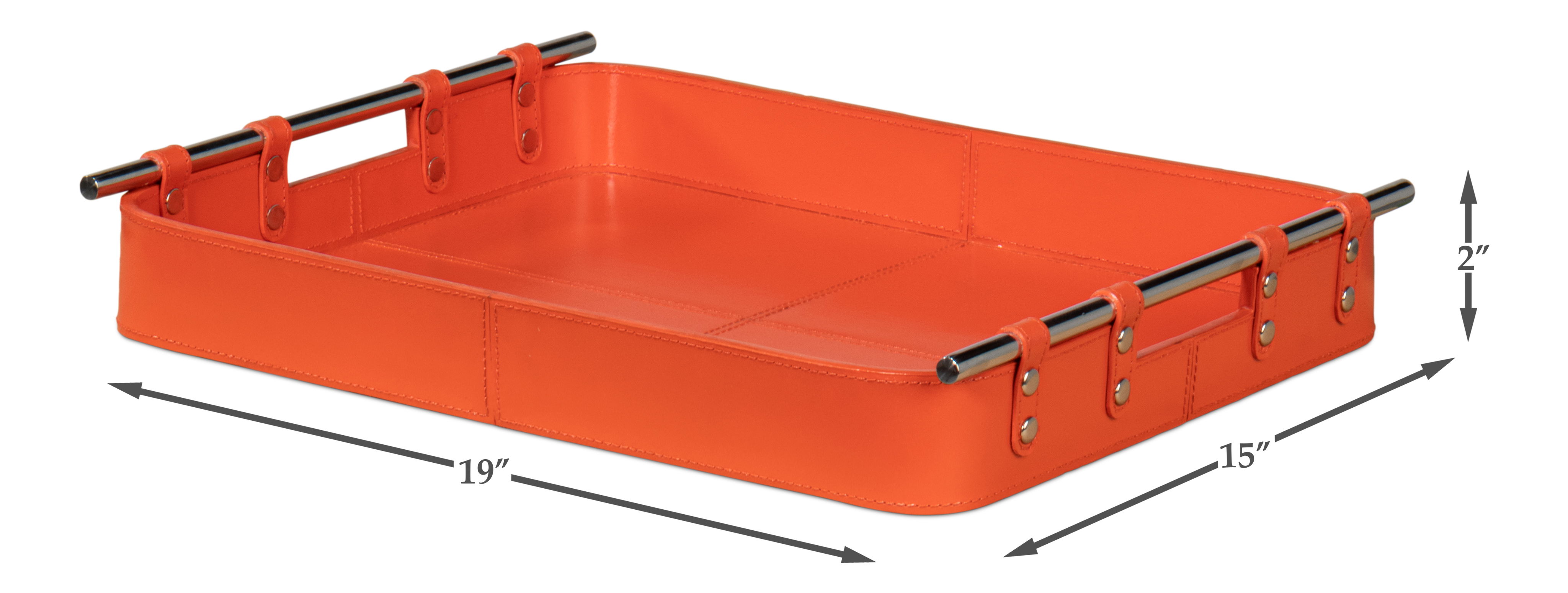 Safari Leather Tray, Orangeade, Decor by Sarreid, 19" length x 15" width x 2" height View 13