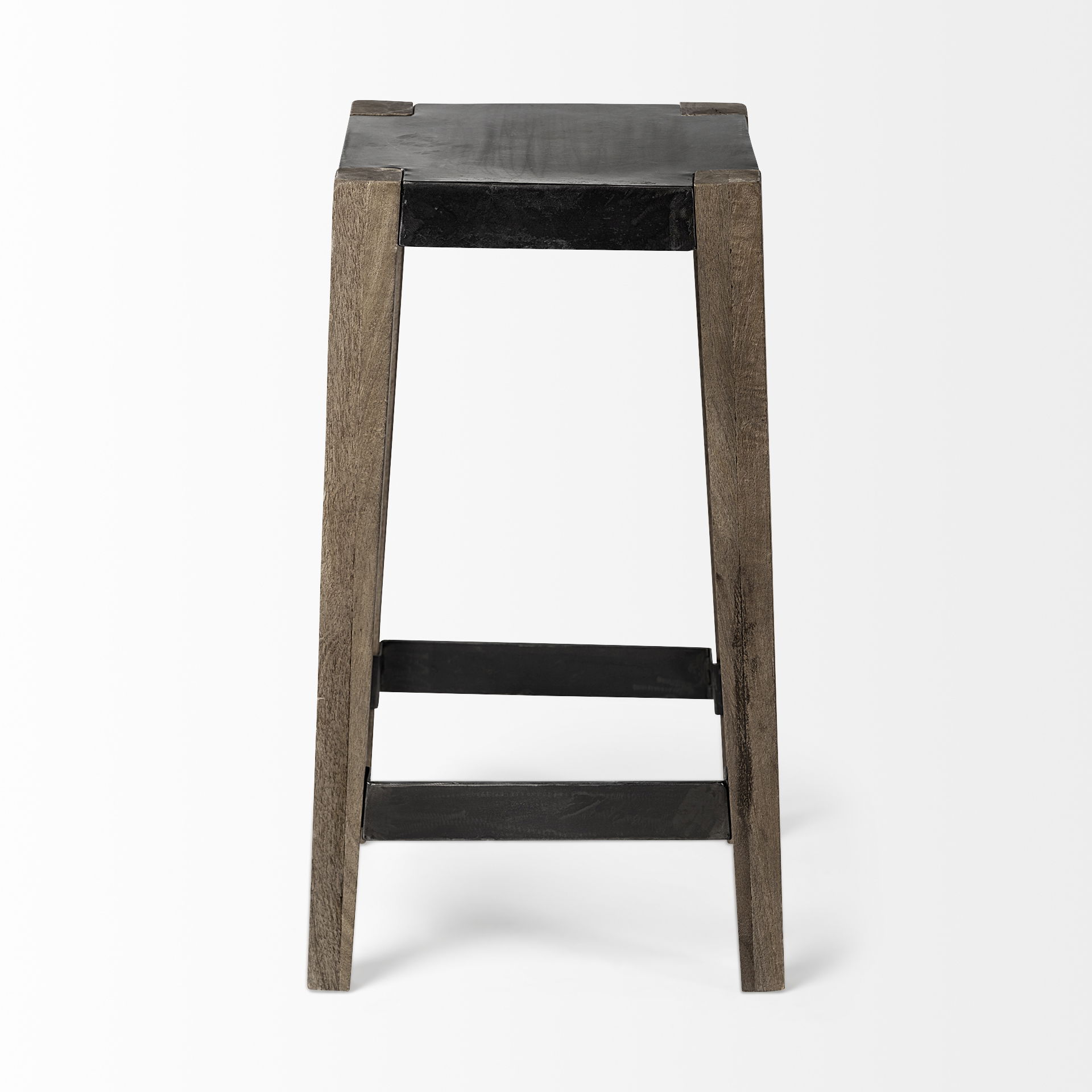 Nell 26' Seat Height Black Metal Seat & Foot Rest With Brown Wood Legs Stool large image 