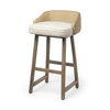 Monmouth Low Back 30in Seat Bar Stool | Cream Fabric with Brown Wood, Counter & Bar Stool by Mercana, 20.5" length x 21" width x 35.75" height thumbnail 1