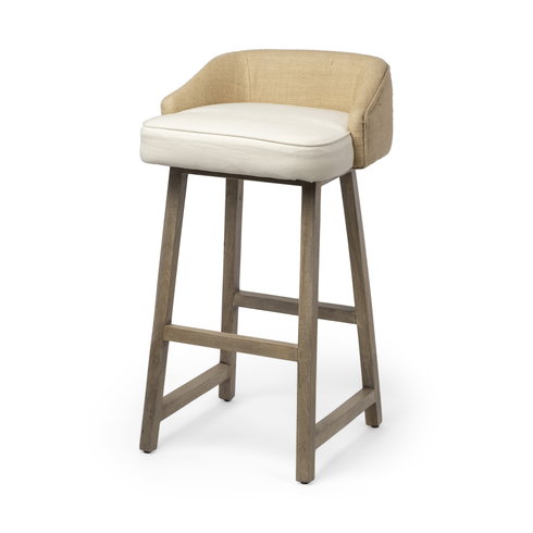 Monmouth Low Back 30in Seat Bar Stool | Cream Fabric with Brown Wood