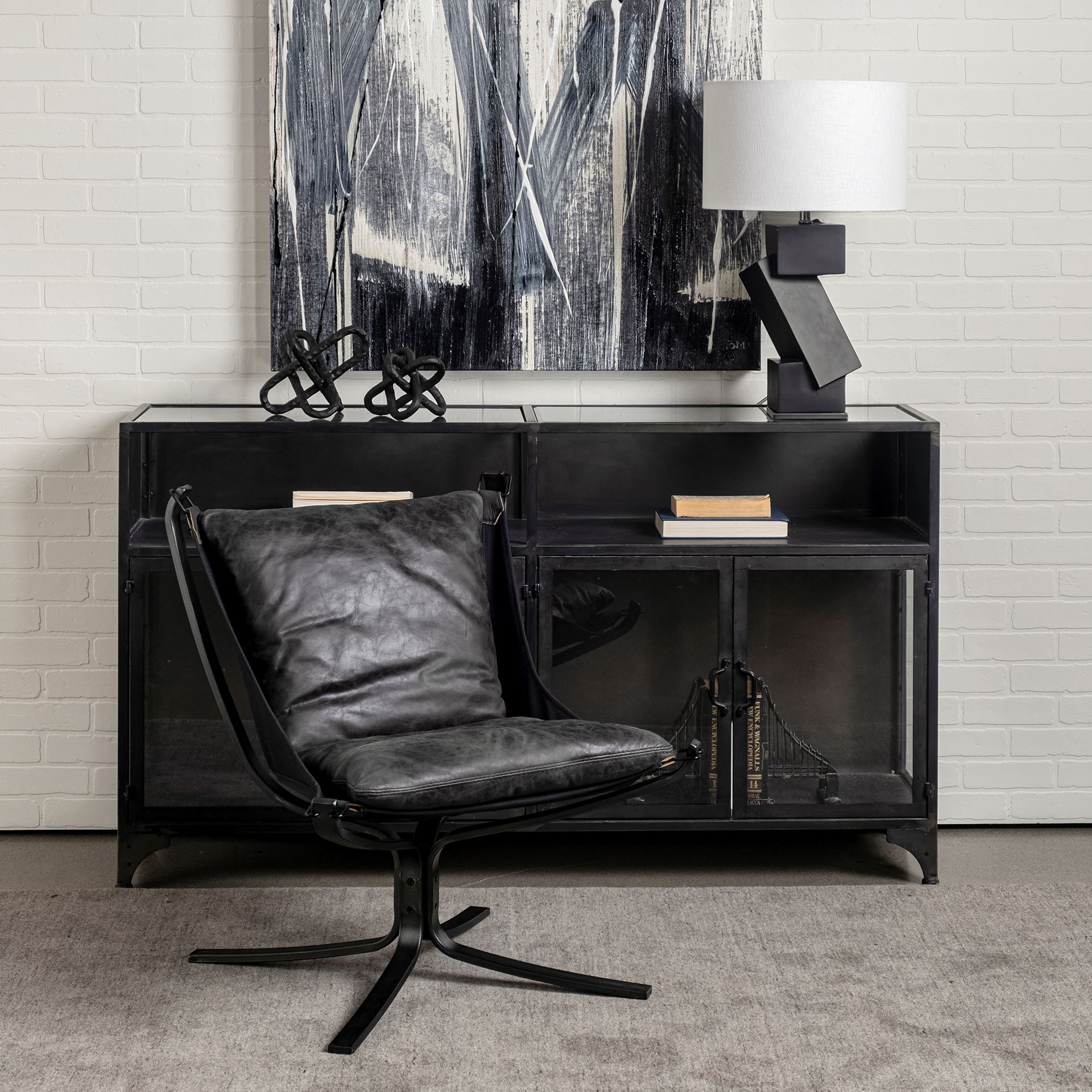 Colarado Black Leather Cushions with Black Metal Frame Sling-Style Accent Chair large image 
