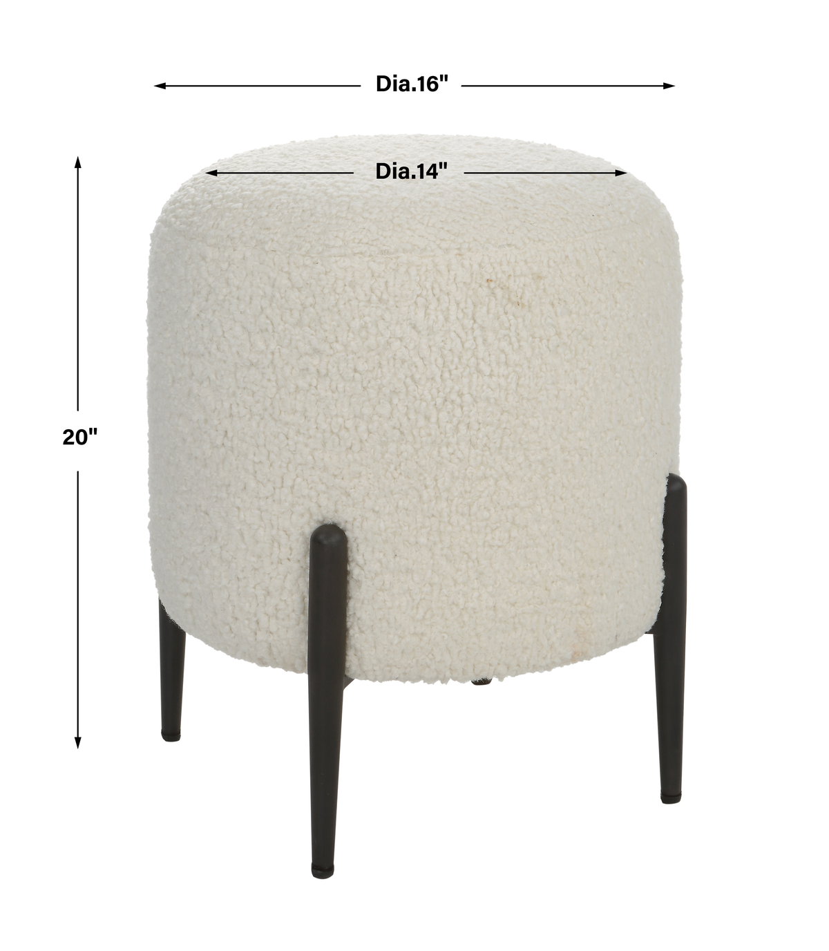 Arles White Shearling Ottoman, by Uttermost, 16" width x 18" height x 16" depth View 3