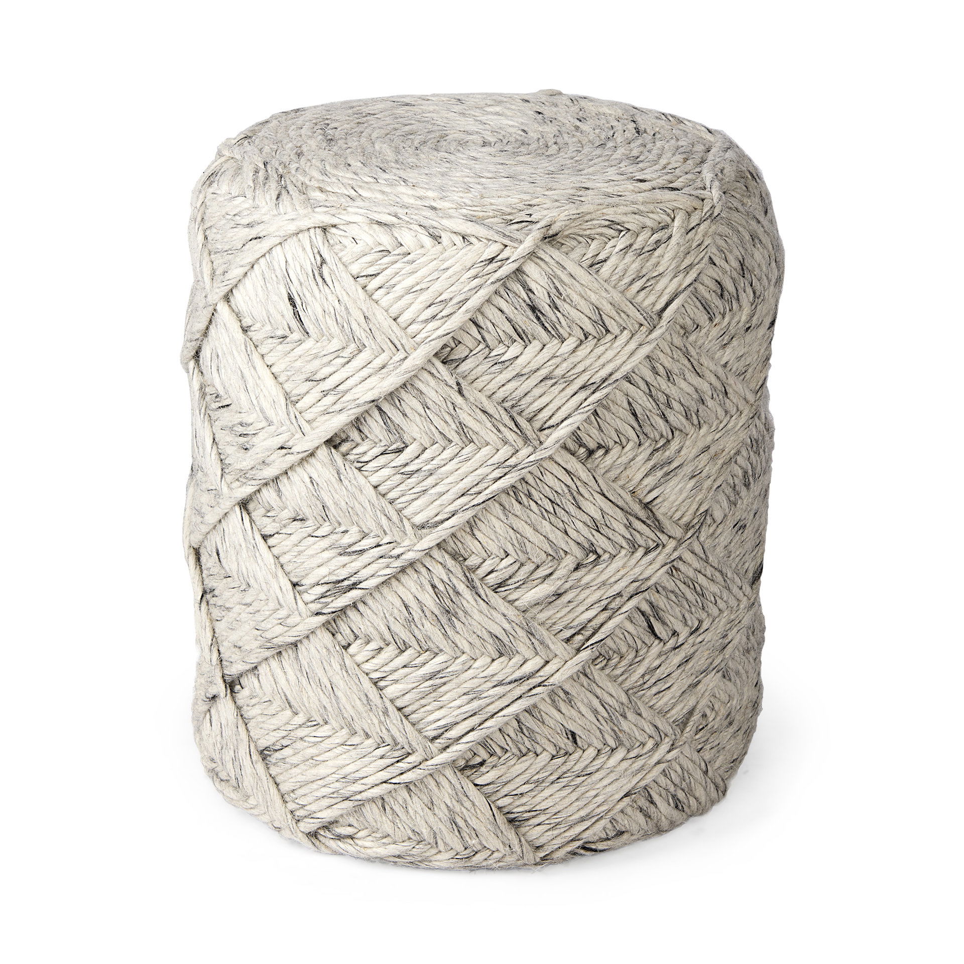 Esfera 17.7L x 15.7W x 15.7H Beige Chevron Woven Round Pouf, Ottoman by Mercana, 17.75" length x 15.75" width x 15.75" height View 1