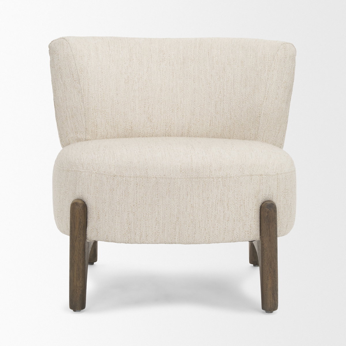 Vyra Dark Brown Wood with Cream Fabric Accent Chair, by Mercana, 26.97" length x 29.13" width x 27.55" height View 4